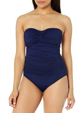Anne Cole Womens Twist Front Shirred One Piece Swimsuit Beach Navy Size 8 NWT